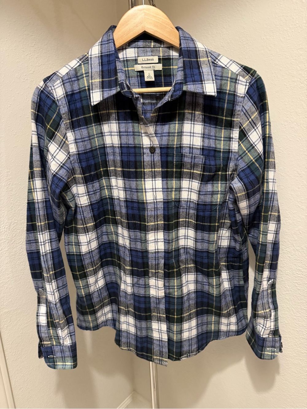 L.L. Bean Blue, White & Green Plaid Button-Down Shirt